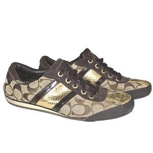 COACH Meagan Signature Jacquard Brown Tones Canvas Leather Shoe Size 8M - Q257